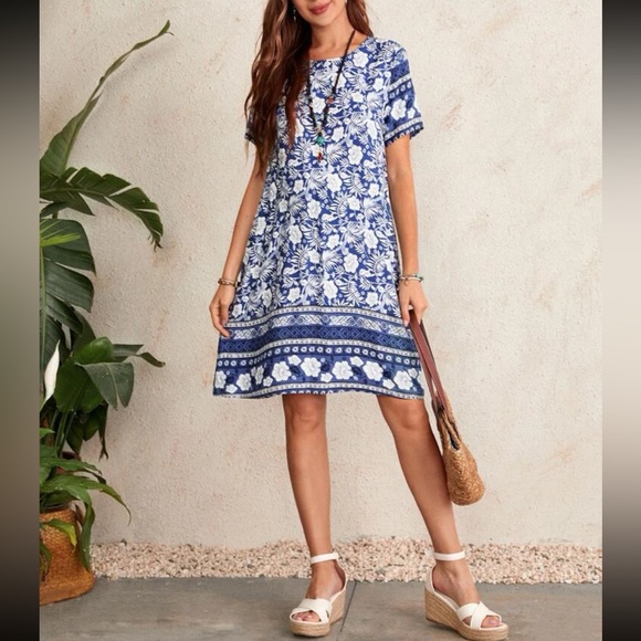 Boho navy blue gypsy butterfly sleeve tassel dress - Picture 4 of 5